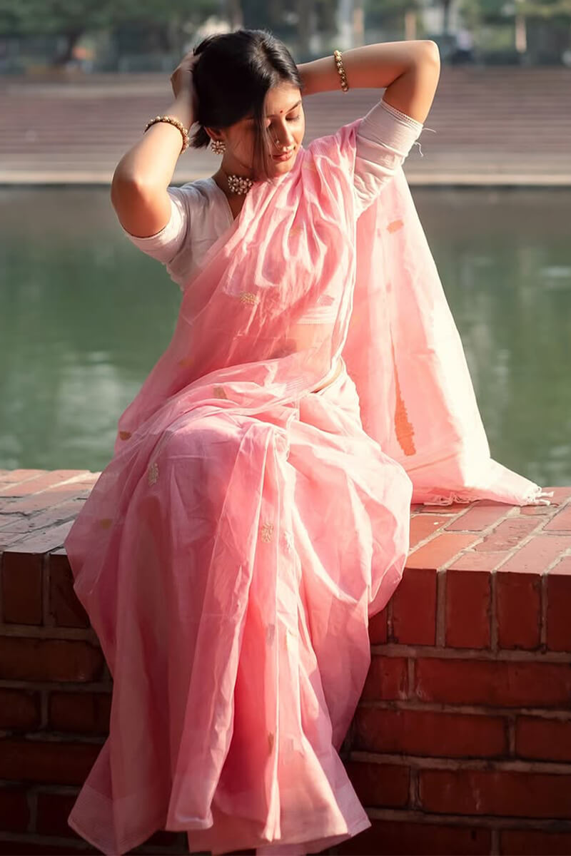 Vestigial Pink Cotton Silk Saree With Mellifluous Blouse Piece