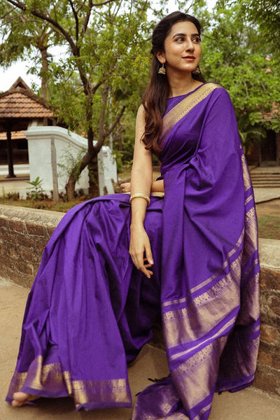 Flamboyant Purple Soft Silk Saree With Ethnic Blouse Piece