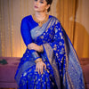 Pretty Royal Blue Soft Banarasi Silk Saree With Glorious Blouse Piece