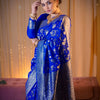 Pretty Royal Blue Soft Banarasi Silk Saree With Glorious Blouse Piece