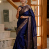 Felicitous Navy Blue Soft Silk Saree With Pretty Blouse Piece