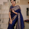 Felicitous Navy Blue Soft Silk Saree With Pretty Blouse Piece