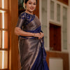 Felicitous Navy Blue Soft Silk Saree With Pretty Blouse Piece