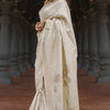 Stunning Beige Linen Silk Saree With Lovely Blouse Piece
