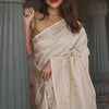 Stunning Beige Linen Silk Saree With Lovely Blouse Piece