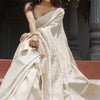 Stunning Beige Linen Silk Saree With Lovely Blouse Piece