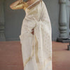 Smart Off White Linen Silk Saree With Hypnotic Blouse Piece