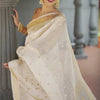 Smart Off White Linen Silk Saree With Hypnotic Blouse Piece