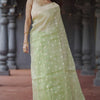Delightful Pista Linen Silk Saree With Fairytale Blouse Piece