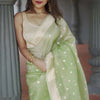 Delightful Pista Linen Silk Saree With Fairytale Blouse Piece