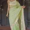 Delightful Pista Linen Silk Saree With Fairytale Blouse Piece