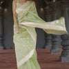 Delightful Pista Linen Silk Saree With Fairytale Blouse Piece