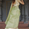 Delightful Pista Linen Silk Saree With Fairytale Blouse Piece