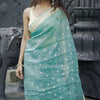 Moiety Turquoise Banarasi Silk Saree With Panoply Blouse Piece