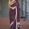 Divine Wine Linen Silk Saree With Prominent  Blouse Piece