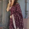 Divine Wine Linen Silk Saree With Prominent  Blouse Piece