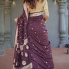 Divine Wine Linen Silk Saree With Prominent  Blouse Piece