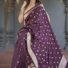 Divine Wine Linen Silk Saree With Prominent  Blouse Piece