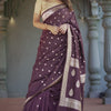 Divine Wine Linen Silk Saree With Prominent  Blouse Piece