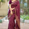 Stunning Wine Soft Silk Saree With Capricious Blouse Piece