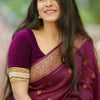 Stunning Wine Soft Silk Saree With Capricious Blouse Piece