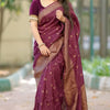 Stunning Wine Soft Silk Saree With Capricious Blouse Piece