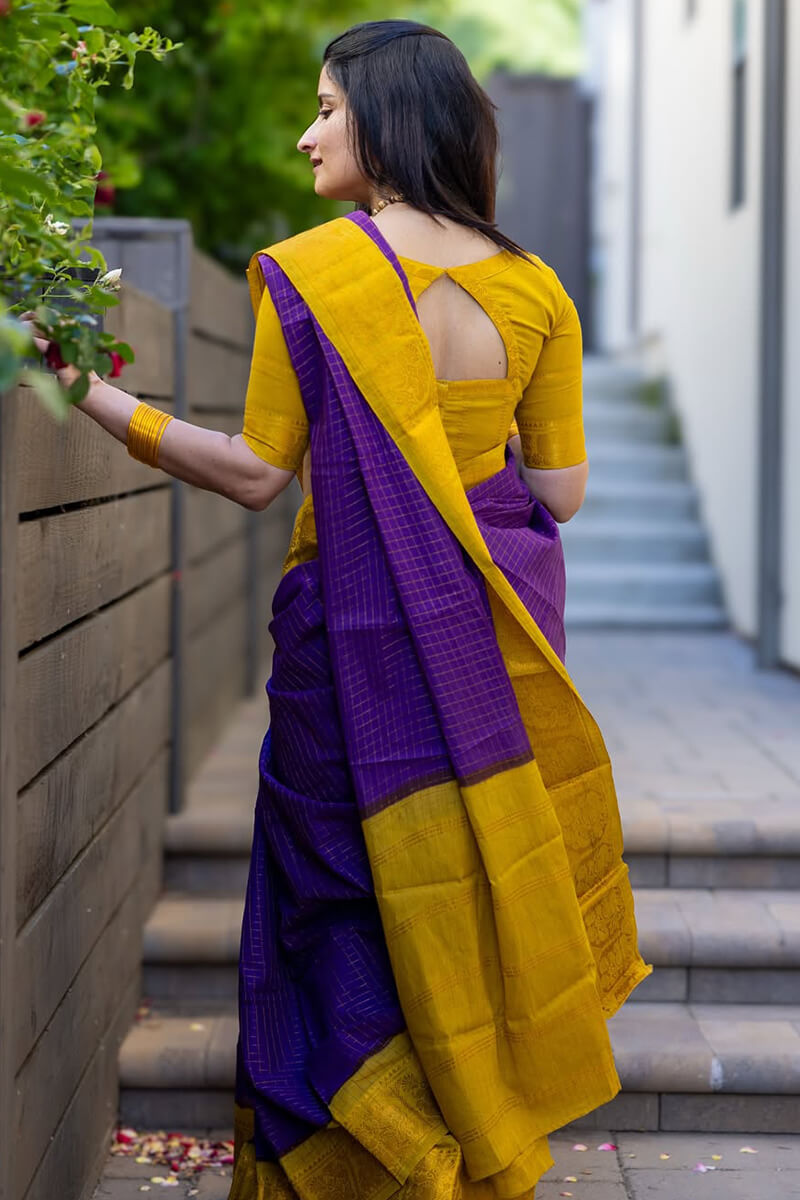Majestic Purple Soft Silk Saree With Diaphanous Blouse Piece