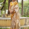 Imbrication Beige Soft Silk Saree With Embellished Blouse Piece