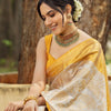 Imbrication Beige Soft Silk Saree With Embellished Blouse Piece