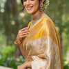 Imbrication Beige Soft Silk Saree With Embellished Blouse Piece