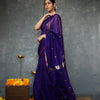 Fantabulous Navy Blue Cotton Silk Saree With Embellished Blouse Piece