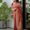 Stylish Red Soft Silk Saree With Blooming Blouse Piece