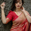 Stylish Red Soft Silk Saree With Blooming Blouse Piece