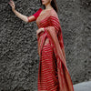 Stylish Red Soft Silk Saree With Blooming Blouse Piece
