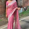 Pulsating Pink Cotton Silk Saree With Pleasurable Blouse Piece