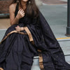 Appealing Black Cotton Silk Saree With Felicitous Blouse Piece
