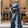 Dazzling Navy Blue Soft Banarasi Silk Saree With Attractive Blouse Piece