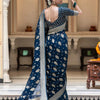 Dazzling Navy Blue Soft Banarasi Silk Saree With Attractive Blouse Piece