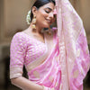 Exceptional Pink Soft Banarasi Silk Saree With Twirling Blouse Piece