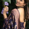 Engrossing Navy Blue Soft Silk Saree With Delightful Blouse Piece