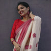 Elegant Off White Cotton Silk Saree With Demanding Blouse Piece