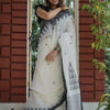 Flaunt Off White Cotton Silk Saree With Blooming Blouse Piece