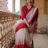 Extraordinary Off White Cotton Silk Saree With Demanding Blouse Piece