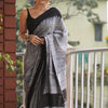 Attractive Grey Cotton Silk Saree With Intricate Blouse Piece