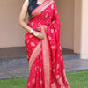 Beautiful Dark Pink Soft Banarasi Silk Saree With Breathtaking Blouse Piece