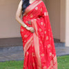 Embellished Red Soft Silk Banarasi Saree With Panache Blouse Piece