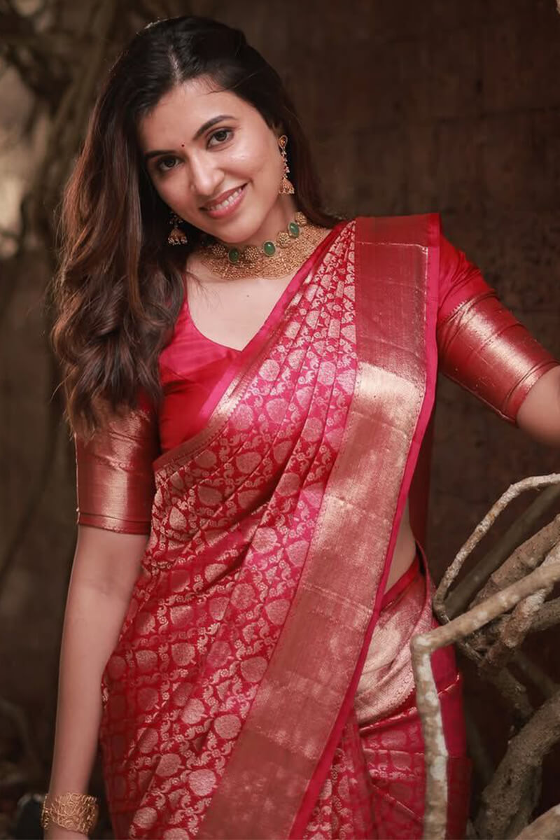 Divine Dark Pink Soft Silk Saree With Denouement Blouse Piece