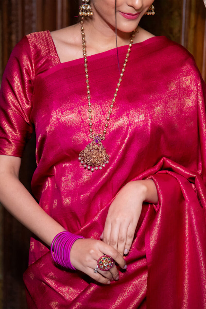 Murmurous Dark Pink Soft Silk Saree With Traditional Blouse Piece
