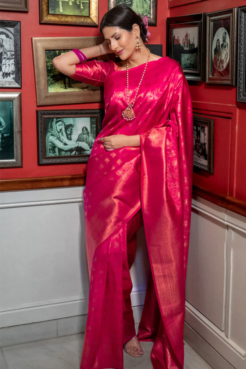 Murmurous Dark Pink Soft Silk Saree With Traditional Blouse Piece