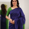 Surpassing Navy Blue Cotton Silk Saree With Blissful  Blouse Piece